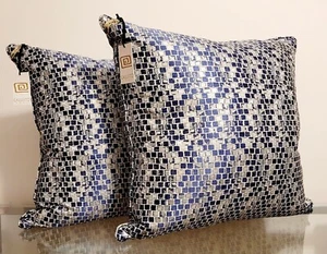 2 NEW Callisto Home Collection Decorative Pillows Mosaic Blue Silver Metallic - Picture 1 of 5