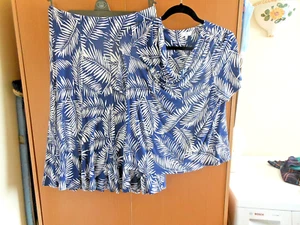 COUNTRY CASUALS PETITE 2 PIECE- SKIRT & TOP OUTFIT-BLUE WHITE VISCOSE SIZE 14 - Picture 1 of 5