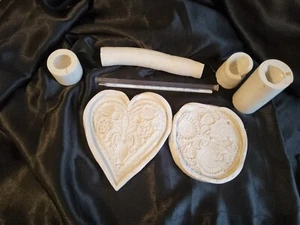 4 Used Silicone Beeswa Candle moulds , 2 plaque moulds plus wax thermometer - Picture 1 of 14