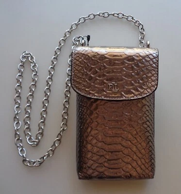 Ralph Lauren Silver Crossbody Chain Leather Snakeskin Embossed Phone Purse Bag - Image 1 of 4