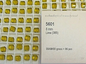 Full Box 96 pcs 8mm Swarovski LIME CUBE Drilled Beads #5601 CRYSTAL MAL-XUE KXO - Picture 1 of 6