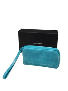 Dolce & Cabbana Baby Blue felt Zipper wallet small purse case cardholder eyewear - Picture 1 of 5
