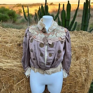 Blusa antigua victoriana cosida a mano de seda de encaje para mujer - Imagen 1 de 13