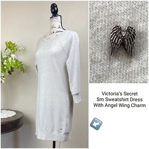 SMALL Victoria Secret Gray SWEATSHIRT DRESS and Angel Wing Pin Charm - Picture 1 of 12