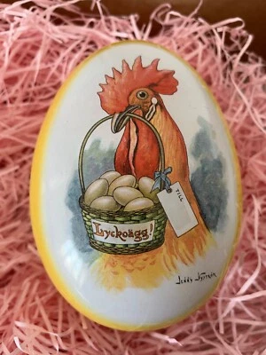 Large Vintage Jenny Nyström EASTER EGG Tin Candy Holder Empty Box container chic - Image 1 of 4