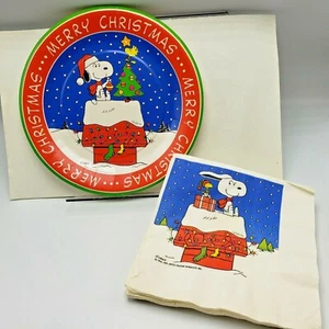 Vintage Snoopy Erdnüsse Weihnachten Papier Teller Servietten Markenzeichen - Bild 1 von 7