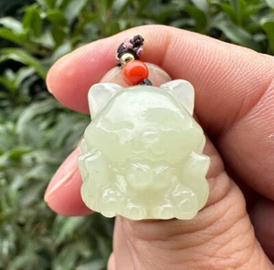 Grade A Natural Green HeTian Jade jadeite Hand-Carved pendant Nine-tailed fox - Picture 1 of 8