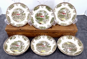 LOT of 6 Johnson Bros. Friendly Village Fruit / Dessert Bowls "Stone Wall" EXC+ - Picture 1 of 6