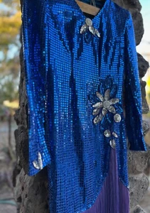 Latin Rhythm Ballroom Competition Dance Dress Blue Purple Fringe L-XL / 12-16 - Picture 1 of 12