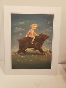 EMILY WINFIELD MARTIN DREAM ANIMALS 8" X 10" ART BEAR BOY DANDELIONS NIGHT - Picture 1 of 2