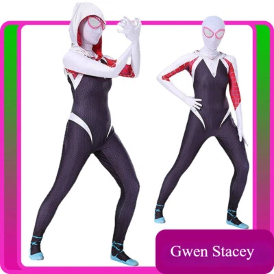 Girls Ghost Spider Costume Gwen Stacey Spiderman Superhero Book Week Jumpsuit US - Image 1 of 4