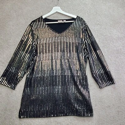 Top Chico's Para Mujer 3 Plateado Negro Brillante Festival Fiesta Favorecedor Cóctel Fecha Foto 1 de 4