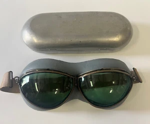 U.S. NAVY MKI PILOT FLYING GOGGLES W/GREEN LENSES & CASE - Picture 1 of 14