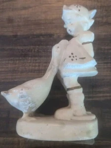 Vintage Chalkware Figurine Girl With Two Ducks/Geese - Picture 1 of 2