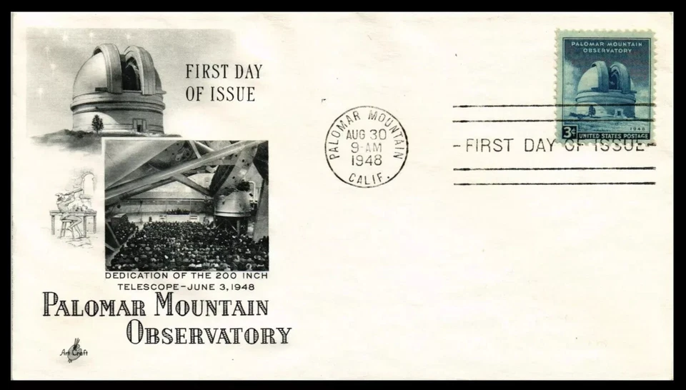 TELESCOPE OBSERVATORY PALOMAR MOUNTAIN CALIFORNIA ARTCRAFT CACHET 1948 FDC PENCL - Image 1 of 1