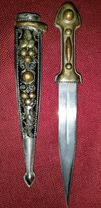 Caucasian Cossack small dagger & brass sheath unbranded 5.8" blade no edge, good - Picture 1 of 16