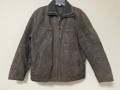 Roundtree & Yorke Brown Leather Jacket L Removal Corduroy Flannel Collar - Image 1 of 4