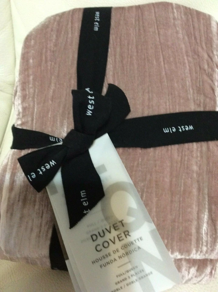 Edredón West Elm Lush Crinkle Velvet F/Q Polvoriento Rubor Rosa Nuevo con Etiquetas Completo/Reina Foto 1 de 1