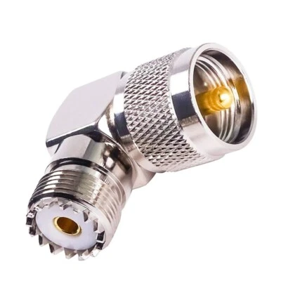 PL-259 UHF Male Plug to SO-239 UHF Female Jack Right-Angle RF Adapter Connector - Image 1 of 2
