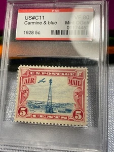 Stamp: US #C11. #2  5 cents  PSE Graded VF80 Mint OGnh.  Carmine blue.  (100345) - Picture 1 of 3