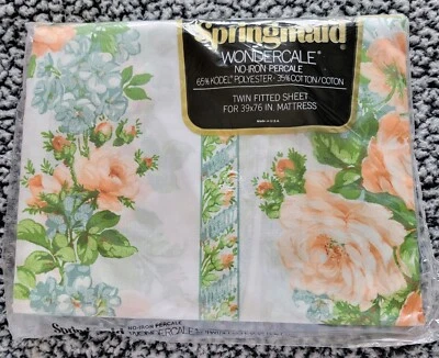 Nuevo de Lote Antiguo - Sábana Ajustable Springmaid con Rosas Color Melocotón - Talla Doble Foto 1 de 3