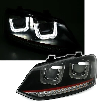 Juego de faros para VW Polo 6R / 6C con barra roja U-Tube LED - Imagen 1 de 4