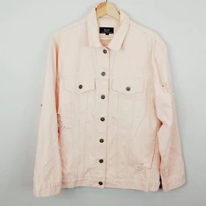 BARDOT DENIM Womens Size 12 Salmon Pink Denim Distressed Relaxed Jacket - Picture 1 of 7