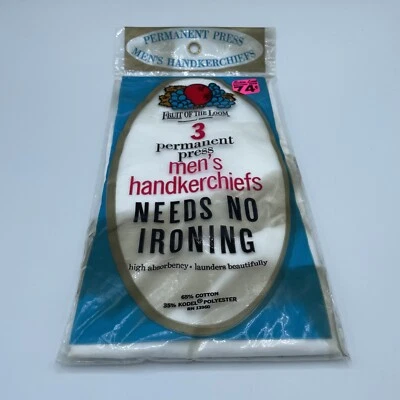 Vintage NOS 70s 80s Fruit Of The Loom Men's Handkerchiefs Permanent Press 3-Pack - Image 1 of 2