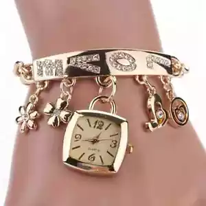 Women's LOVE Letter Bracelet Watch with Fashion Flower Decoration Exquisite - Picture 1 of 5
