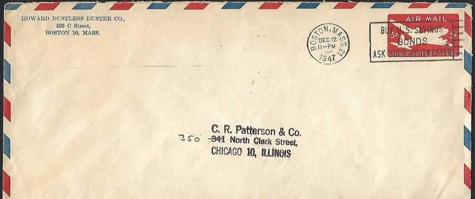 USA 1947 AIR MAIL POSTAL ENVELOPE SLOGAN CANCEL " BUY US " SAVINGS BONDS  - Image 1 of 1