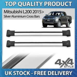 FITS MITSUBISHI L200 15+ LIGHTWEIGHT ALUMINIUM SATIN SILVER ROOF CROSS BARS - Picture 1 of 11