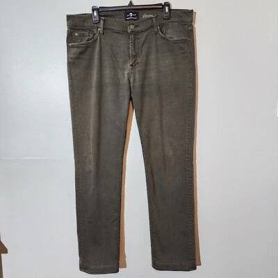 7 For All Mankind Jeans Mens 38x30 Olive Green Slimmy Luxe Performance Tapered - Image 1 of 4