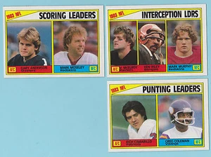 1984 Topps '83 NFL Leaders 3 card lot Gary Anderson McElroy Riley Murphy 🏈 - Picture 1 of 1