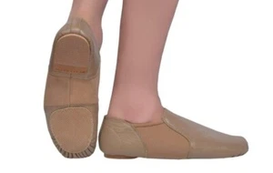 SLIP ON JAZZ DANCE SHOES TAN Leather split leotard sole(see description)UNISEX 3 - Picture 1 of 12