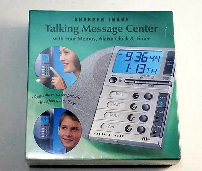 Sharper Image Talking Message Center 4 MAILBOX  - ALARM CLOCK & TIMER DESK STAND - Image 1 of 4