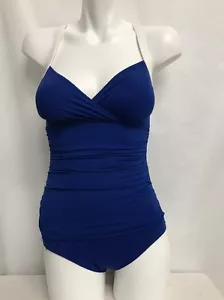 RALPH LAUREN CROSS BACK STRAP ONE PIECE SWIMSUIT BLUE WHITE SIZE 6 NEW! $123 - Picture 1 of 2
