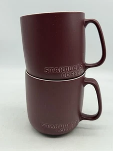 Starbucks 2010 Burgundy Bone China Coffee Mug Cup 4" Maroon Embossed Lot of 2 - Picture 1 of 8