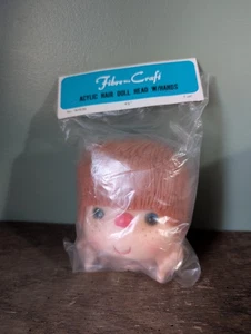 Fibre Craft Acrylic Hair Doll Head w/ Hands 4 1/4" Brown Hair 7572/20 New Sealed - Picture 1 of 4