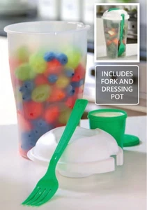 Snacks/Salat To Go Topf praktisch Soßentopf Fach gesund Snack Obst mit Gabel - Bild 1 von 2