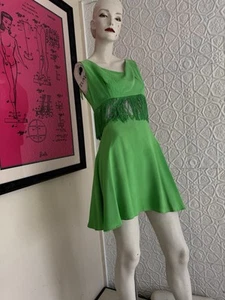 Vintage Dress-1960s Era Party Metallic-fringe-Mod-Gogo-Green-Silver-Dance-Mini-S - Picture 1 of 24
