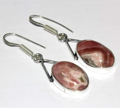 925 Серебряное покрытие красивый родохрозит серьги ювелирные изделия размер 1,6 «GW - Изображение 1 из 3
