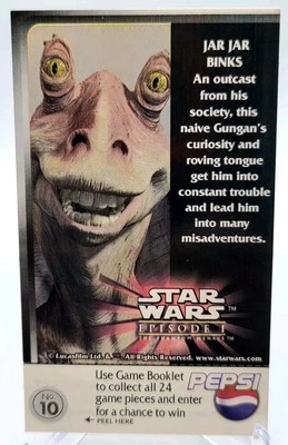 1999 Star Wars Pepsi Trading Card Sweepstakes Game Promo #10 Jar Jar Binks. - Image 1 of 2