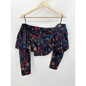 C/MEO Collective Womens Black Floral Print Off Shoulder Bell Sleeve Crop Top M - Picture 1 of 11