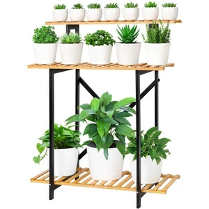 3 Tiered Bamboo Plant Stand Shelf Indoor, Wooden Ladder Flower Stands Shelves... - Picture 1 of 6