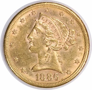 1886-S $5 Gold Liberty Head AU Slider Uncertified #251 - Picture 1 of 2