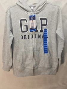 NWT Boys Grey GAP Full Zip Hoodie Jacket Large 10/12 - Picture 1 of 6
