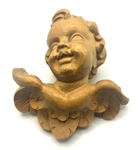 Vintage deutscher geschnitzter Holz Cherub Engel Kopf Wandkunst Ornament - Bild 1 von 7