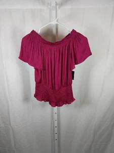 NWT INC International Concepts Size S Blouse Top Women's burgundy Short Sleeve - Picture 1 of 5