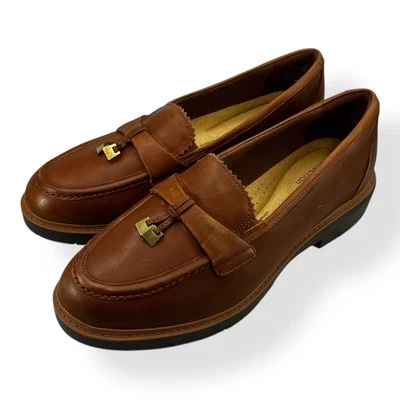 Mocasines Clarks Westlynn Bella para mujer 11W marrón tostado cuero borla Foto 1 de 4