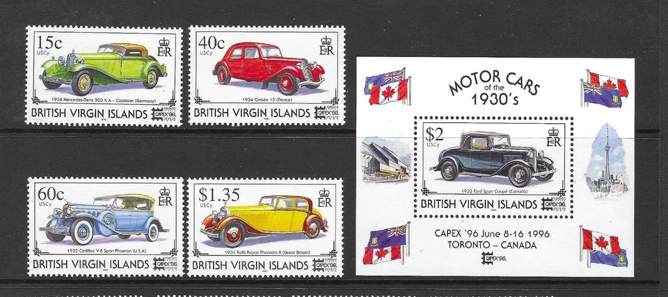 JUEGO DE AUTOMÓVILES VINTAGE ISLAS VÍRGENES MNH 1996 SCOTT 833-7 Foto 1 de 1